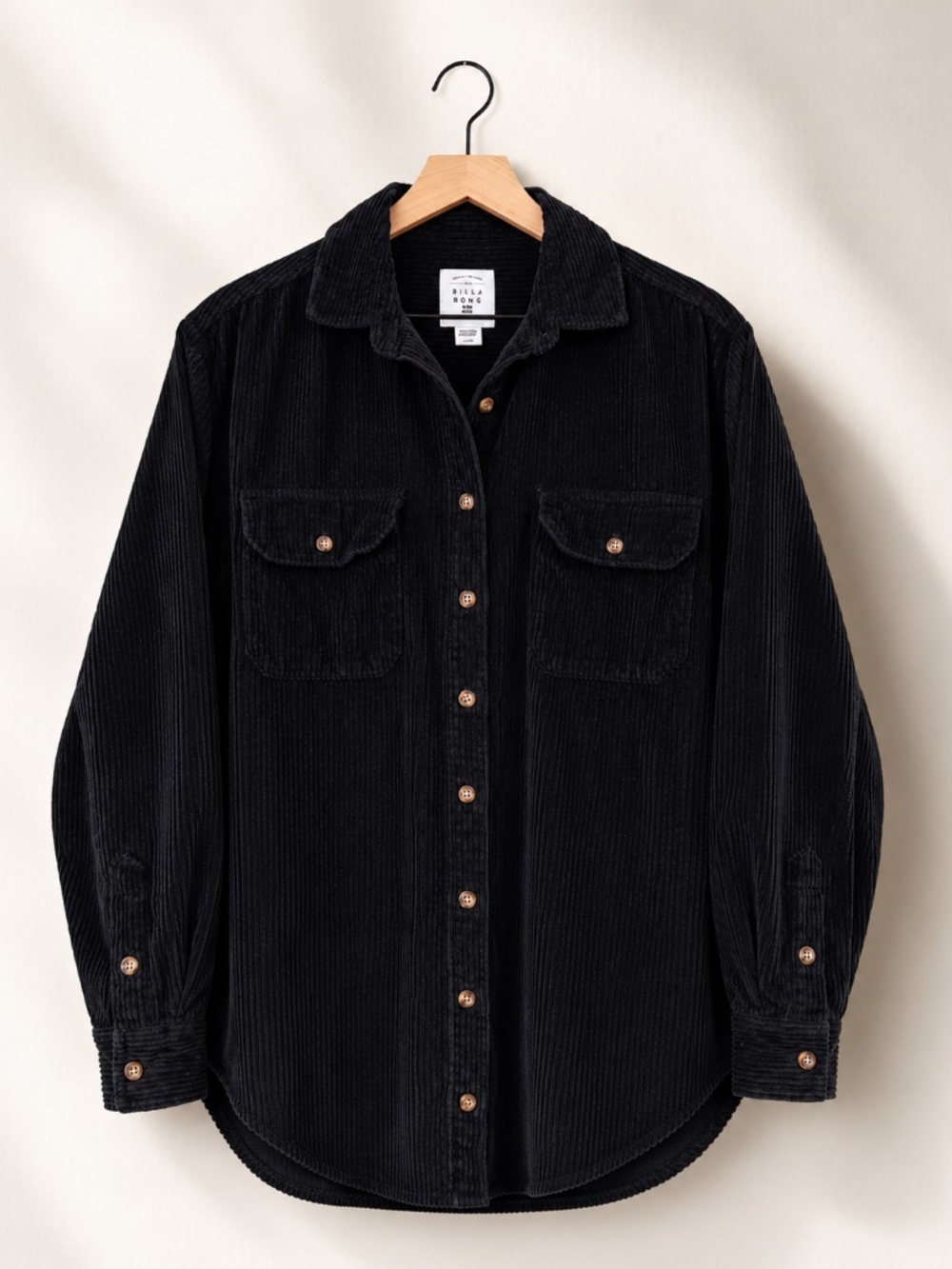 Billabong Shacket Corduroy Oversized So Stoked Shirt Jacket Black Medium